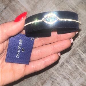 Swarovski Gold Bracelet with Blue and Clear Crystals